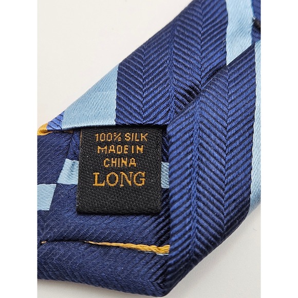 Jos. A. Bank Reserve Silk Tie Mens Navy Blue Gold Striped Extra Long XL Necktie - Picture 4 of 4